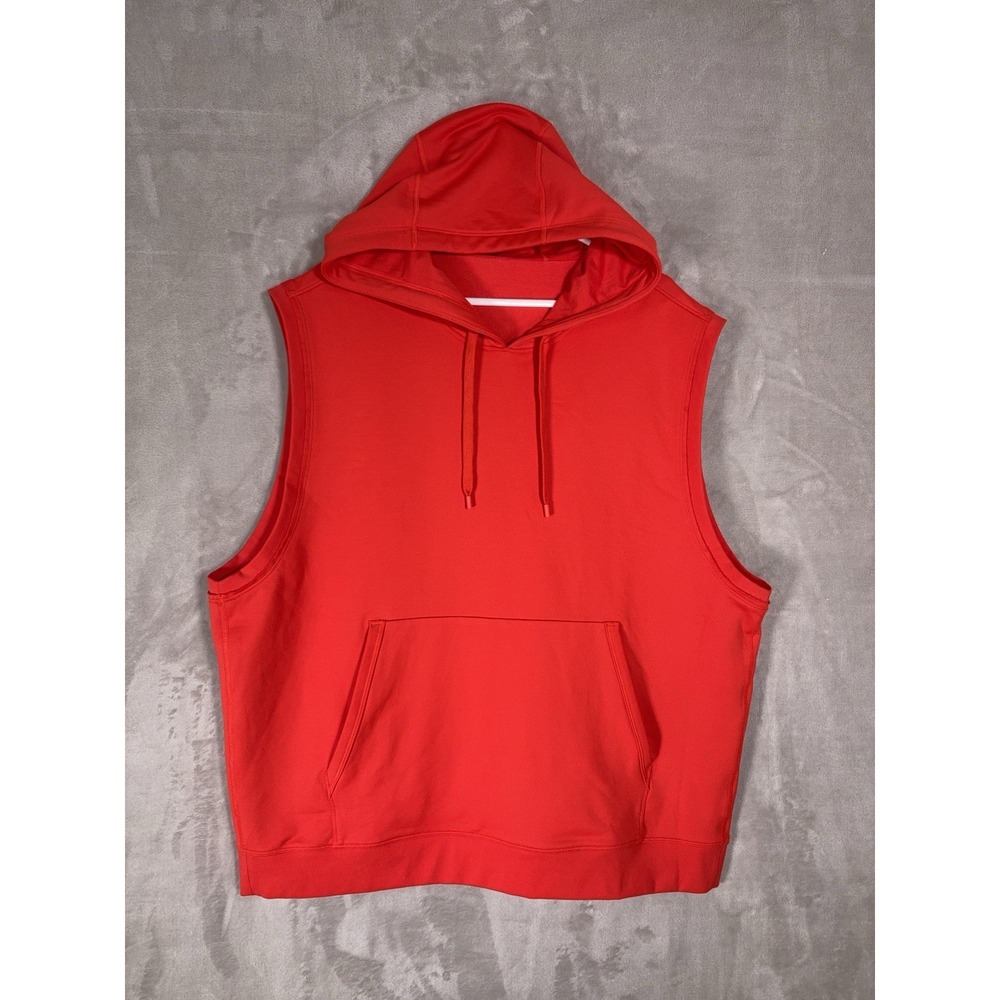Lululemon Warm Up Sleeveless Gym Hoodie Mens XL Orange Training Workout Athletic